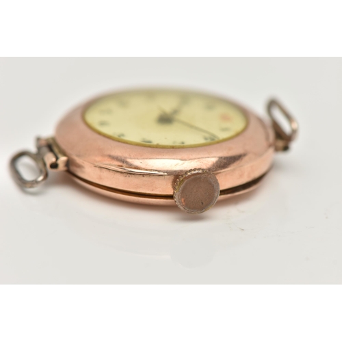 22 - A 9CT GOLD 'ROLEX' WATCH HEAD, an early 20th century, manual wind watch head, round white dial, Arab... 