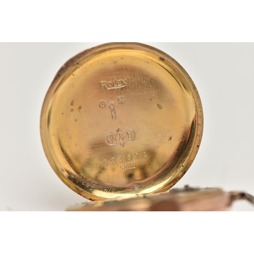 22 - A 9CT GOLD 'ROLEX' WATCH HEAD, an early 20th century, manual wind watch head, round white dial, Arab... 