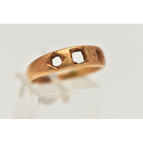 29 - A YELLOW METAL RING, missing three stones, stamped 18ct, ring size Q, approximate gross weight 4.8 g... 