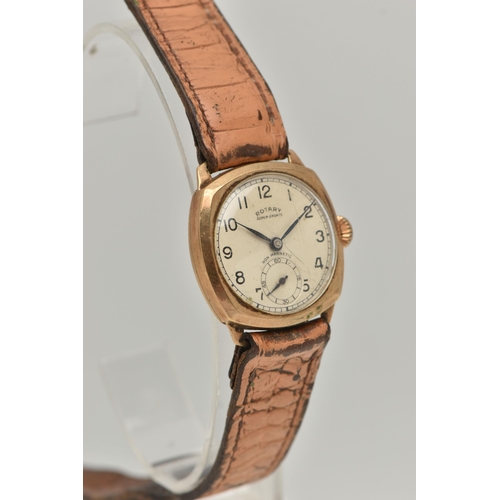 32 - A GENTS 9CT GOLD 'ROTARY' WRISTWATCH, manual wind, round silvered dial signed 'Rotary Super-Sports, ... 