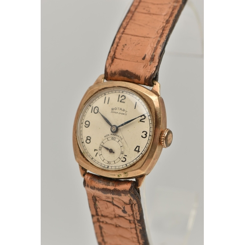 32 - A GENTS 9CT GOLD 'ROTARY' WRISTWATCH, manual wind, round silvered dial signed 'Rotary Super-Sports, ... 