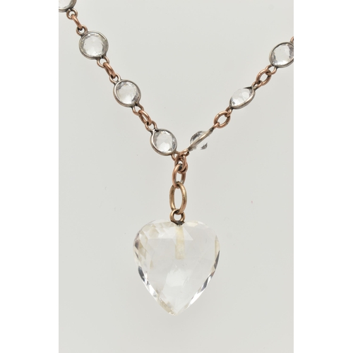 48 - A PENDANT NECKLACE, faceted heart shape rock crystal pendant, fitted with a jump ring for suspension... 