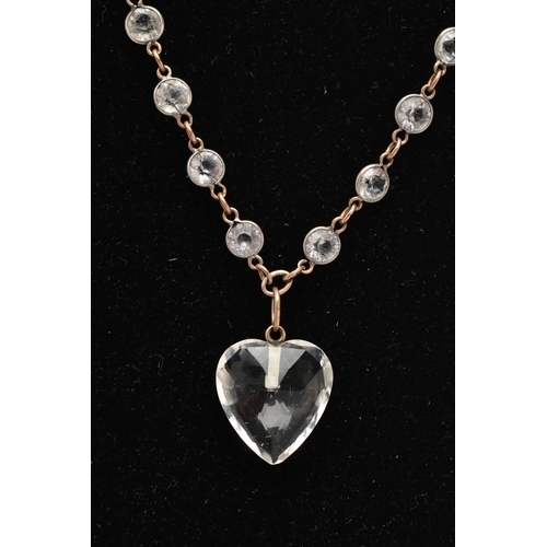 48 - A PENDANT NECKLACE, faceted heart shape rock crystal pendant, fitted with a jump ring for suspension... 