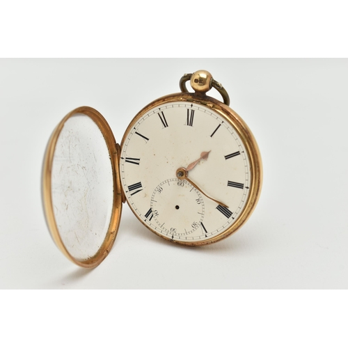 53 - AN EARLY 19TH CENTURY 18CT GOLD OPEN FACE POCKET WATCH, key wound movement, white dial, Roman numera... 