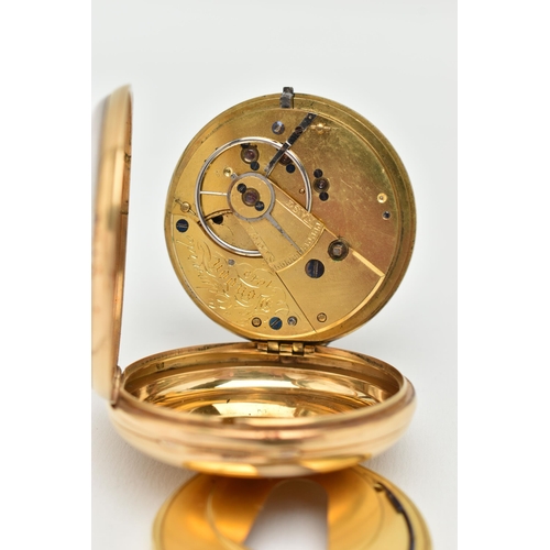 53 - AN EARLY 19TH CENTURY 18CT GOLD OPEN FACE POCKET WATCH, key wound movement, white dial, Roman numera... 