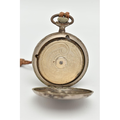 56 - AN EIGHT DAY OPEN FACE POCKET WATCH, hand wound movement, round dial with floral detail, Arabic nume... 