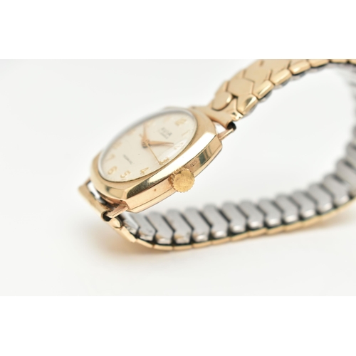 58 - A 9CT GOLD 'AVIA' WRISTWATCH, manual wind, round silver dial signed 'Avia 17 Jewels, Incabloc', Arab... 