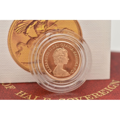 62 - A ROYAL MINT CASED 1980 GOLD PROOF HALF SOVEREIGN COIN WITH CERTIFICATE OF AUTHENTICITY, 3.99 gram, ... 