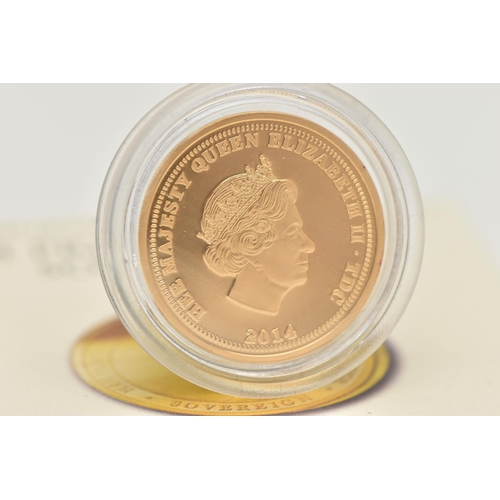 72 - A 2014 PRINCE GEORGE SOVEREIGN COIN, TDC 22ct gold proof, 8 gram, 22mm, 999 mintage