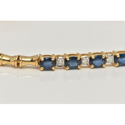 8 - A SAPPHIRE AND DIAMOND BRACELET, designed as a central section of ten oval cut sapphires interspaced... 