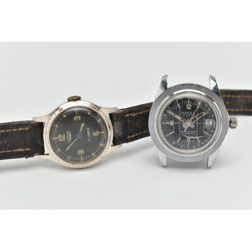 82 - TWO GENTS WRISTWATCHES, to include an AF, manual wind, Smiths watch, round black dial with luminesce... 