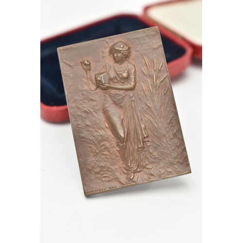 84 - A CASED BRONZE 'TUNBRIDGE WELLS ARTS AND CRAFTS' PLAQUE, dated 1926, depicting a lady with camera, i... 