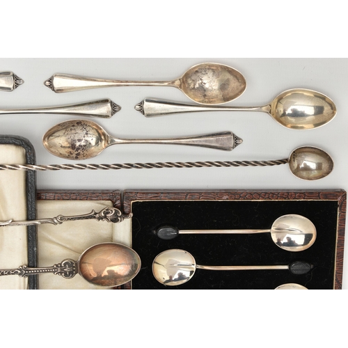 110 - ASSORTED SILVER SPOONS, to include a cased silver spoon, shell detail to the handle, hallmarked 'C W... 