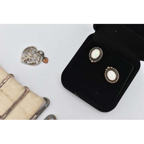 118 - A SELECTION OF JEWELLERY AND AN EPNS NURSES BELT, to include a white metal charm bracelet fitted wit... 