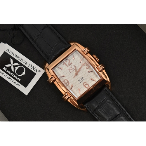 124 - A GENTS BOXED 'XO RETRO' WRISTWATCH, quartz movement, tank rose metal case, white dial with Arabic q... 