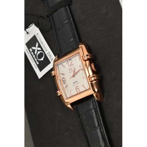 124 - A GENTS BOXED 'XO RETRO' WRISTWATCH, quartz movement, tank rose metal case, white dial with Arabic q... 