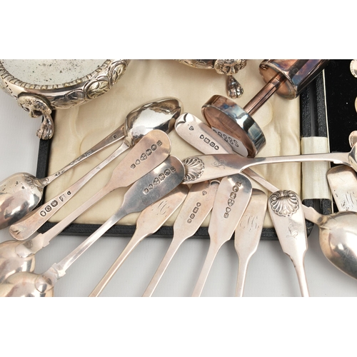 96 - A PARCEL OF SILVER AND SILVER PLATE, comprising a cased set of six George V silver coffee spoons wit... 