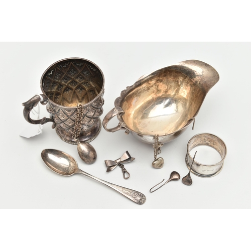 97 - A PARCEL OF SILVER AND SILVER JEWELLERY, comprising a Victorian christening mug with repousse and ch... 