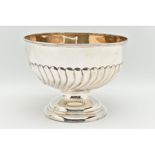 98 - A LATE VICTORIAN SILVER, ROSE BOWL CHALLENGE TROPHY, embossed stop reeded pattern with scrolling vac... 