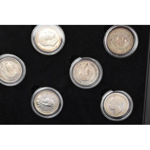 135 - A CASED SET OF COMMEMORATIVE COINS, The House of Windsor coinage portraits shilling set by The Bradf... 