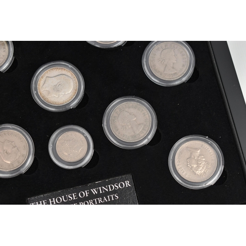 135 - A CASED SET OF COMMEMORATIVE COINS, The House of Windsor coinage portraits shilling set by The Bradf... 