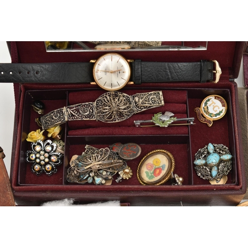 143 - A BOX OF ASSORTED WRISTWATCHES AND COSTUME JEWELLERY, to include a gents gold plated 'Avia, 17 jewel... 