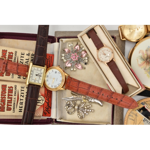 143 - A BOX OF ASSORTED WRISTWATCHES AND COSTUME JEWELLERY, to include a gents gold plated 'Avia, 17 jewel... 