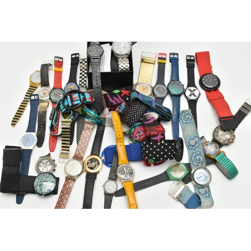 144 - A BOX OF ASSORTED 'SWATCH' WRISTWATCHES, to include two automatic wristwatches, eighteen quartz wris... 