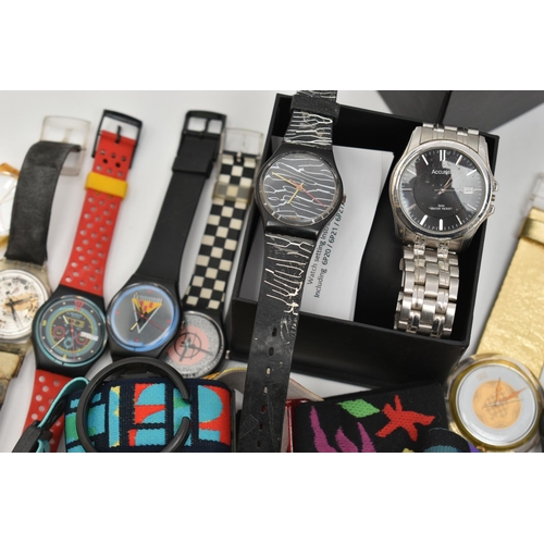 144 - A BOX OF ASSORTED 'SWATCH' WRISTWATCHES, to include two automatic wristwatches, eighteen quartz wris... 