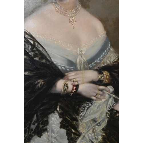 296 - ATTRIBUTED TO RICHARD BUCKNER (BRITISH, 1812-1882) Three quarter length portrait of a lady wearing a... 