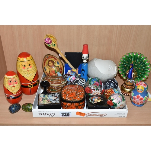 326 - A COLLECTION OF FOLK ART AND SIMILAR ITEMS, twenty pieces, mainly Russian/Eastern European in origin... 