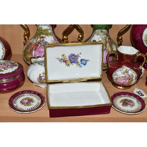 329 - A COLLECTION OF LIMOGES PORCELAIN, to include La Reine, Limoges Castel, etc., vases, trinket boxes, ... 