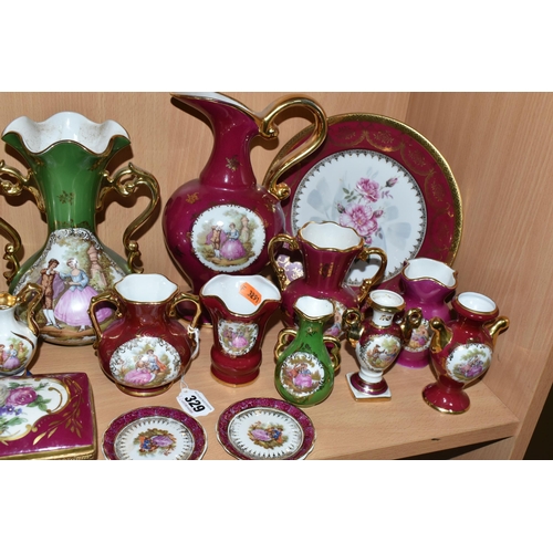 329 - A COLLECTION OF LIMOGES PORCELAIN, to include La Reine, Limoges Castel, etc., vases, trinket boxes, ... 