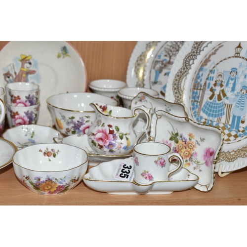 335 - A GROUP OF CERAMICS, to include fourteen pieces of Royal Crown Derby 'Derby Posies' gift and tea war... 