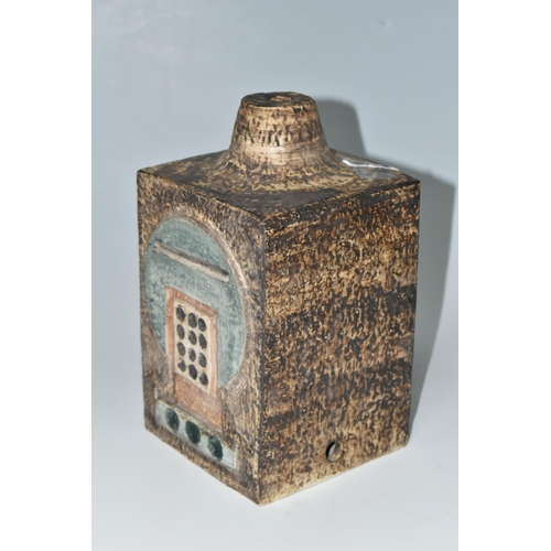 338 - A TROIKA POTTERY LAMP BASE, of rectangular form, two sides decorated with relief textured design in ... 