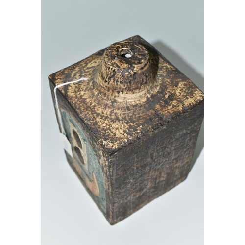 338 - A TROIKA POTTERY LAMP BASE, of rectangular form, two sides decorated with relief textured design in ... 