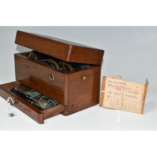 345 - A HAND OPERATED ELECTROTHERAPY MACHINE, in a wooden case, with accessories and 'Brief Directions for... 