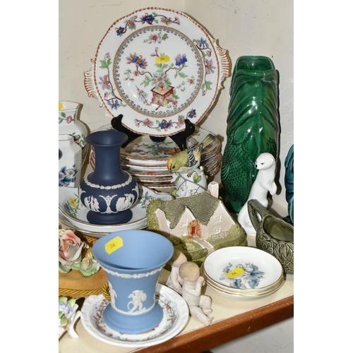 356 - A GROUP OF DECORATIVE CERAMIC ITEMS ETC, to include Coalport 6071 pattern plates and a dish - one pl... 