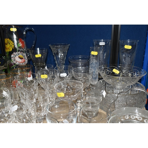 378 - A SELECTION OF CLEAR AND COLOURED GLASS WARES ETC, to include Stuart wine goblets and port glasses, ... 