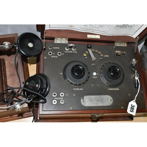 385 - A GECOPHONE CRYSTAL DECTECTOR SET No2 RADIO RECEIVER, in a BBC branded mahogany wooden case, togethe... 