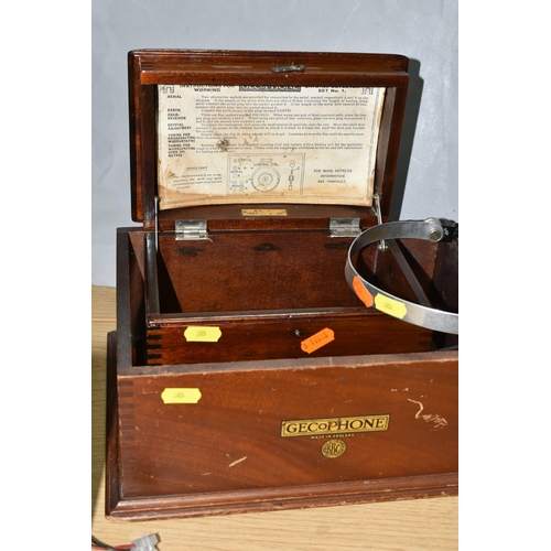 385 - A GECOPHONE CRYSTAL DECTECTOR SET No2 RADIO RECEIVER, in a BBC branded mahogany wooden case, togethe... 