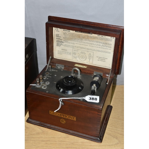 388 - A GECOPHONE CRYSTAL DETECTOR SET No1 RADIO RECEIVER,  built into a BBC branded mahogany wooden case,... 