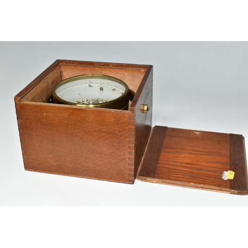 393 - A FIRST HALF 20TH CENTURY CASED SHIPS COMPASS IN GIMBAL, unbranded, width of case 20.5cm (Condition ... 