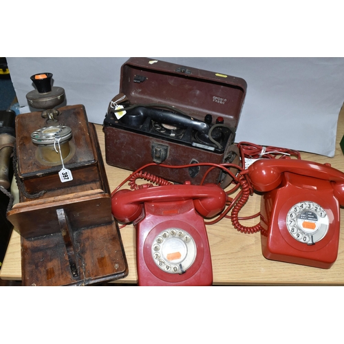 397 - A G.P.O. PORTABLE LINEMANS TELEPHONE, NO.250A, two red coloured G.P.O. model 746 and 8746 telephones... 