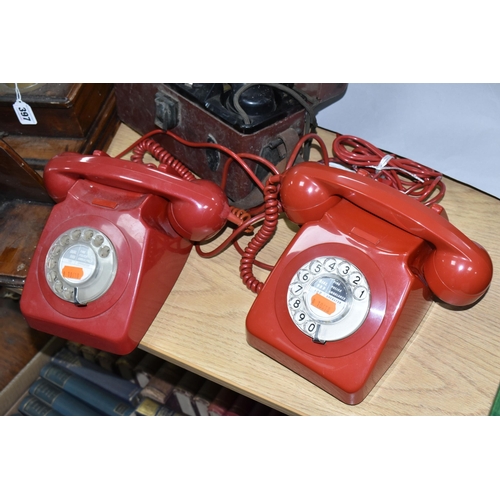 397 - A G.P.O. PORTABLE LINEMANS TELEPHONE, NO.250A, two red coloured G.P.O. model 746 and 8746 telephones... 