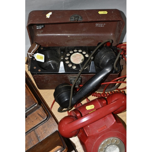 397 - A G.P.O. PORTABLE LINEMANS TELEPHONE, NO.250A, two red coloured G.P.O. model 746 and 8746 telephones... 