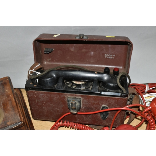 397 - A G.P.O. PORTABLE LINEMANS TELEPHONE, NO.250A, two red coloured G.P.O. model 746 and 8746 telephones... 