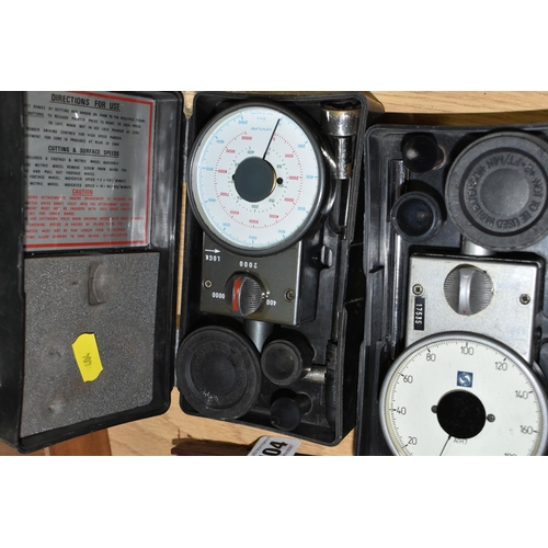 404 - THREE CASED R.P.M. METERS, two by Smiths Industries, the other by Superb of Birmingham, all in used ... 