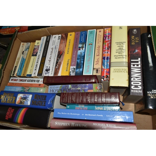 405 - FIVE BOXES OF BOOKS containing over 130 miscellaneous titles in hardback and paperback formats featu... 