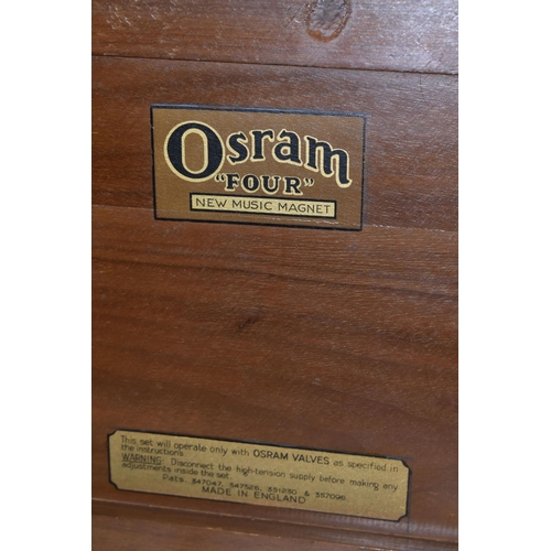 406 - AN OSRAM 'FOUR' NEW MUSIC MAGNET RADIO,  a Marconi radio, one other unmarked radio set and a wooden ... 